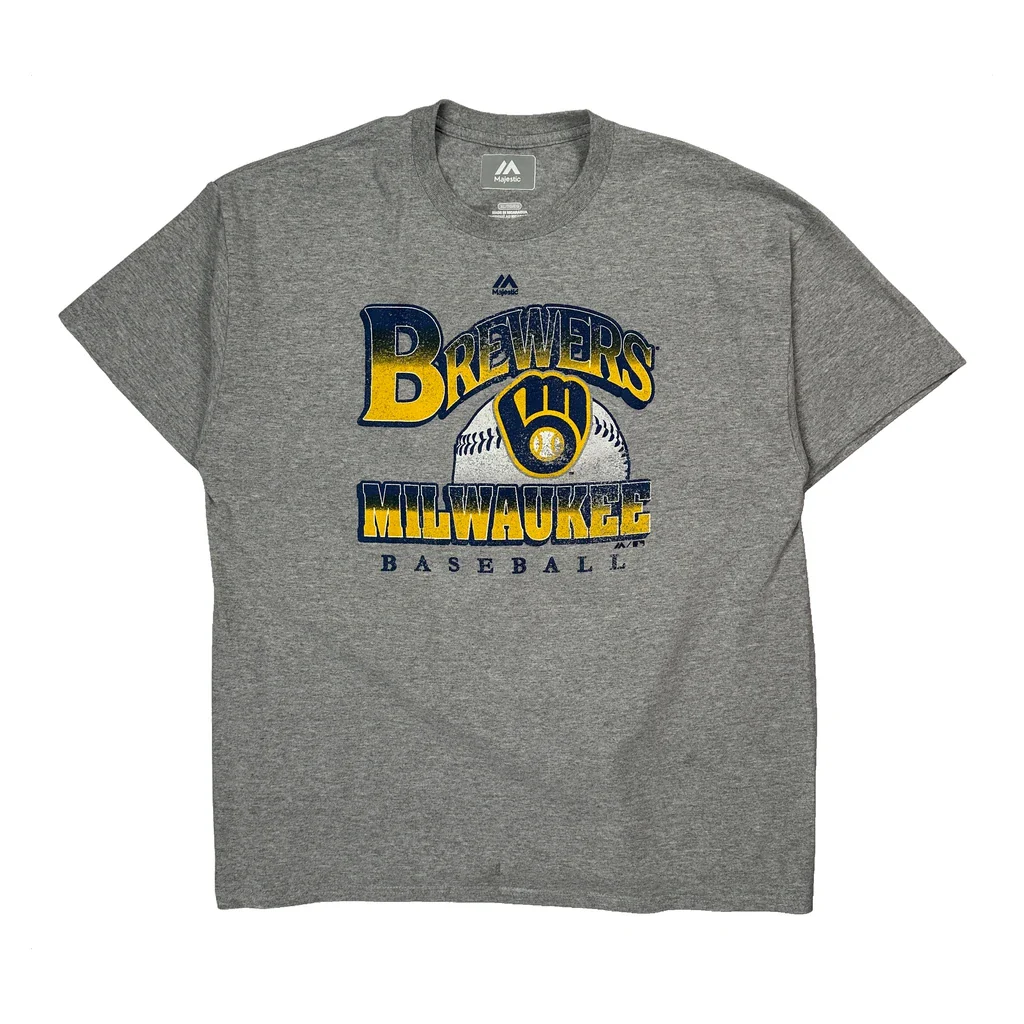 Milwaukee Brewers Majestic Mlb T-Shirt - XL Grey Cotton