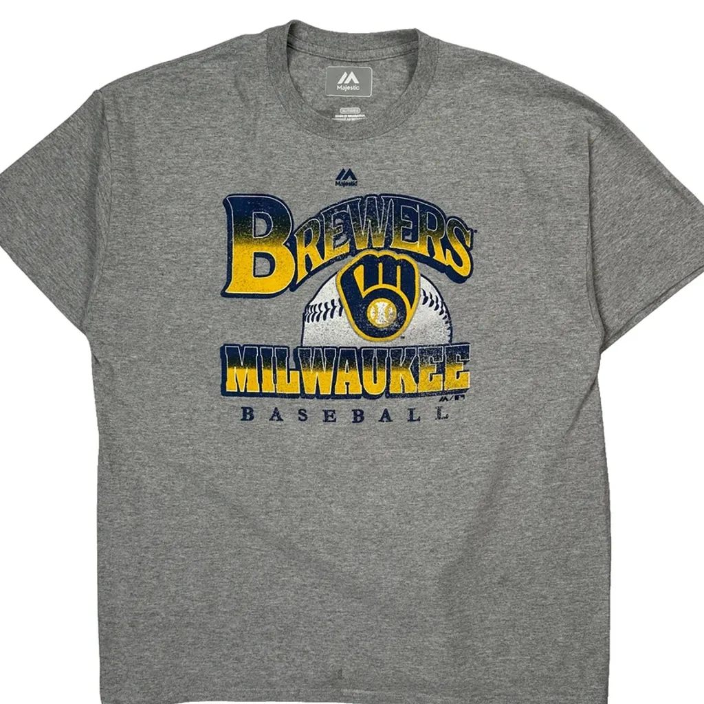 Milwaukee Brewers Majestic Mlb T-Shirt - XL Grey Cotton - Image 4
