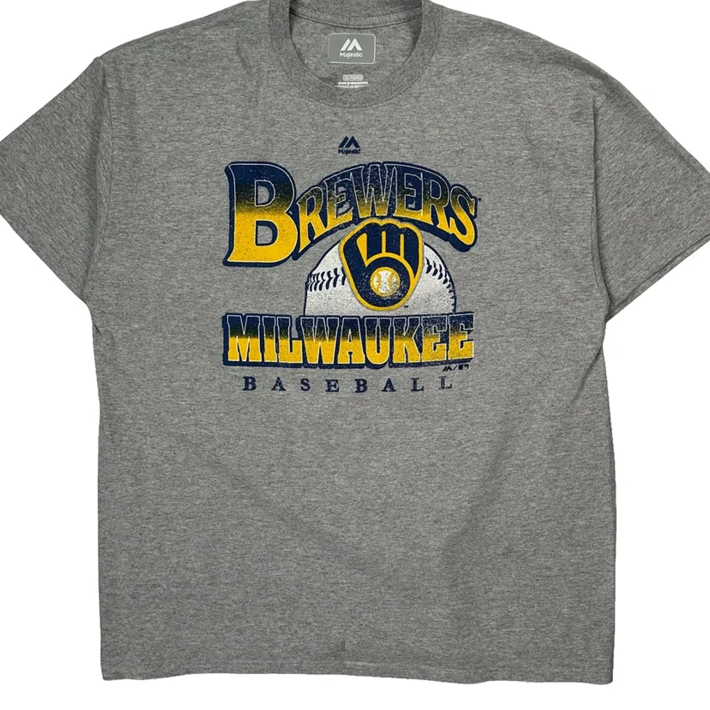Milwaukee Brewers Majestic Mlb T-Shirt - XL Grey Cotton - Image 5