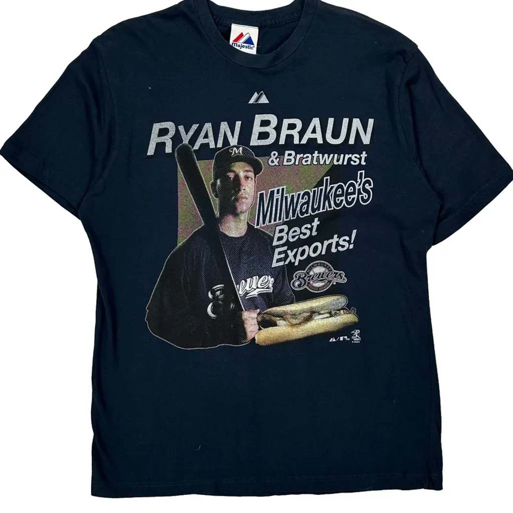 Milwaukee Brewers Majestic Mlb T-Shirt - Large Navy Cotton - Image 4