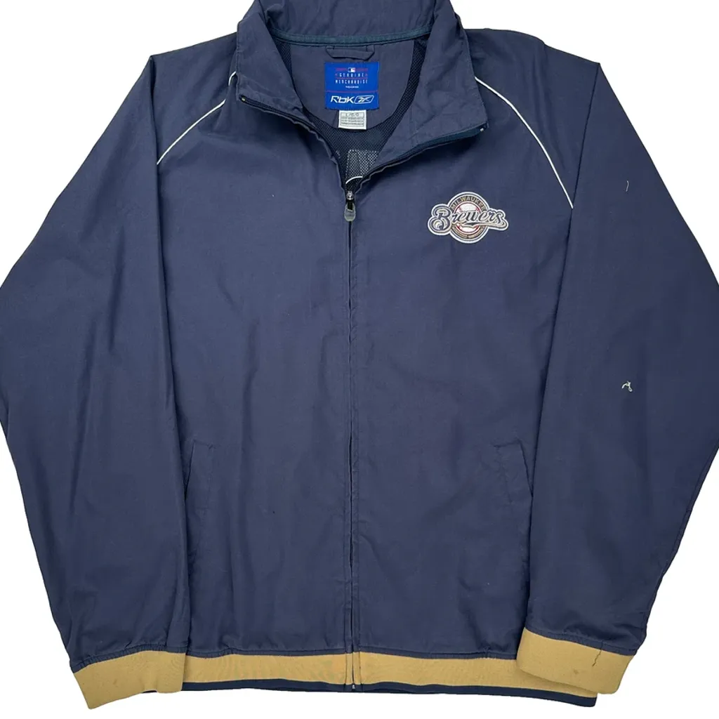 Milwaukee Brewers Reebok Track Jacket - Large Navy Polyester - Image 4
