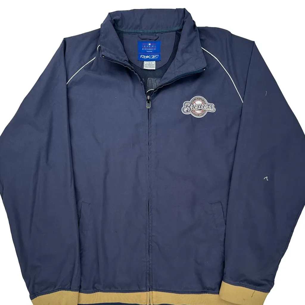 Milwaukee Brewers Reebok Track Jacket - Large Navy Polyester - Image 5