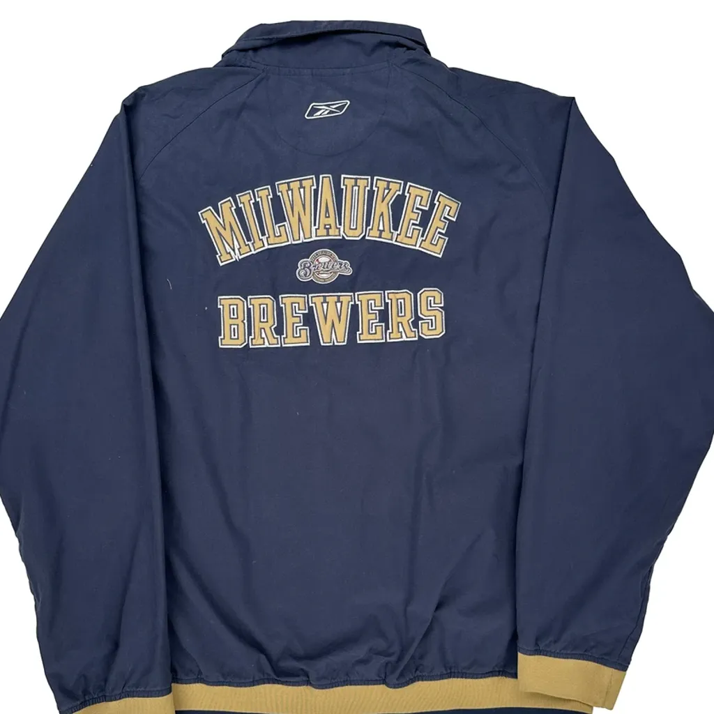 Milwaukee Brewers Reebok Track Jacket - Large Navy Polyester - Image 6