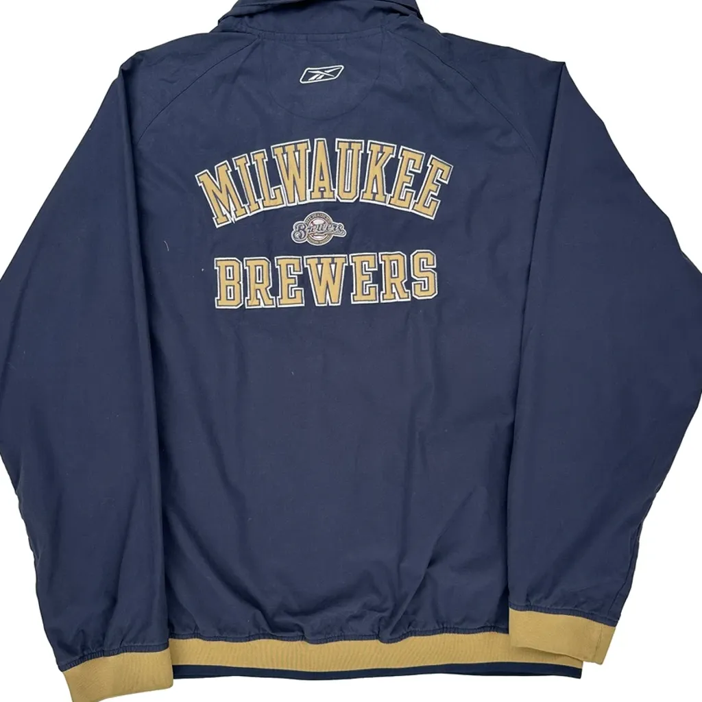 Milwaukee Brewers Reebok Track Jacket - Large Navy Polyester - Image 7