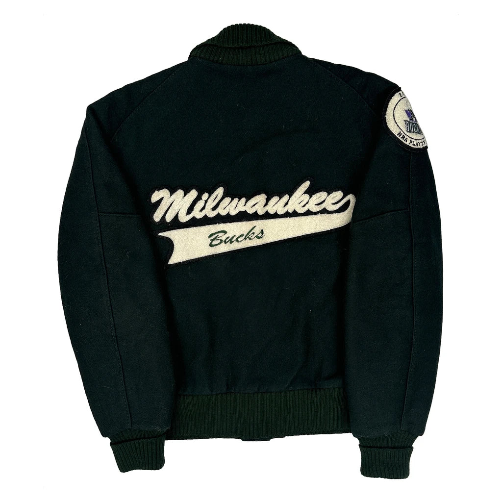Milwaukee Bucks Delong Made In USA Varsity Jacket - Large Green Wool - Image 2