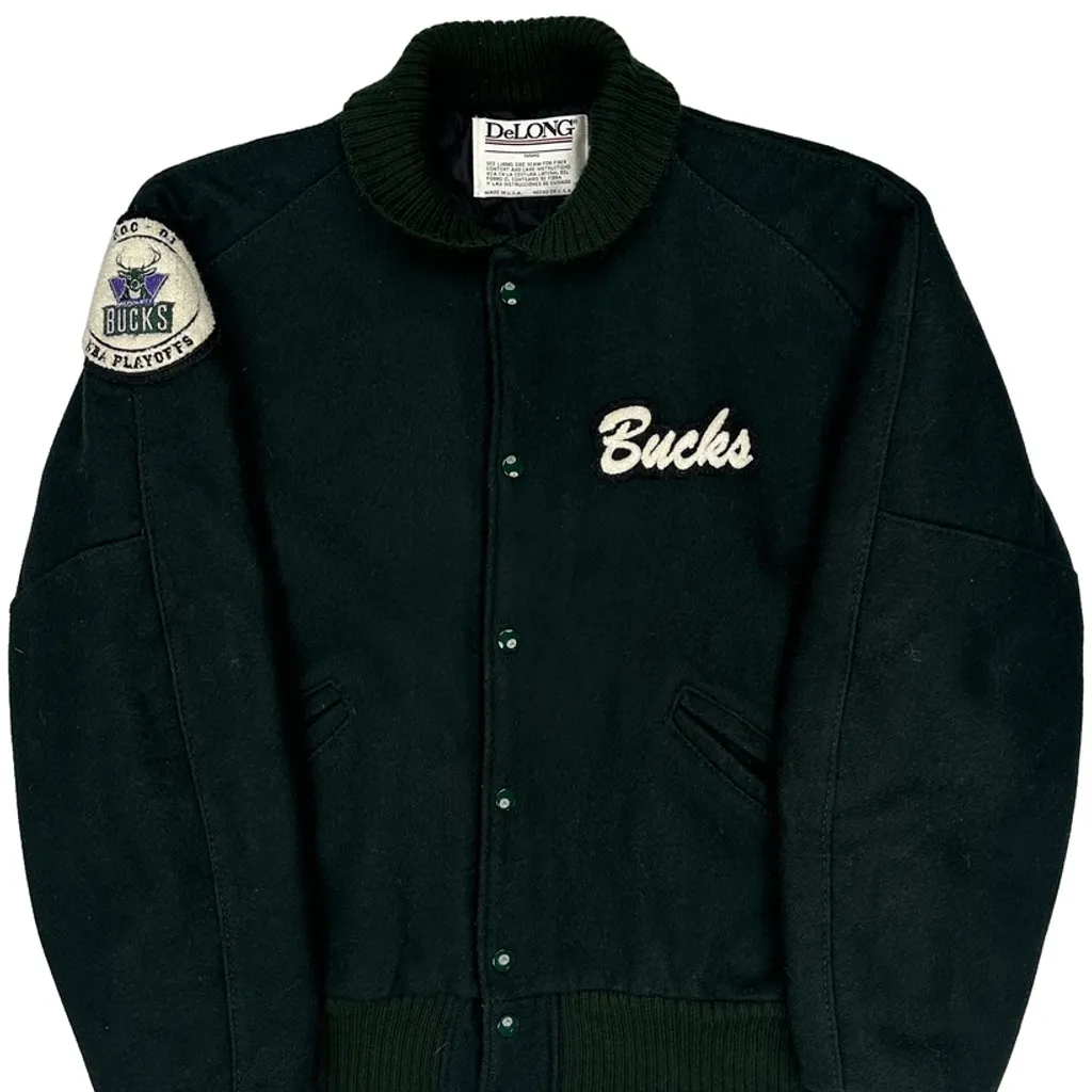 Milwaukee Bucks Delong Made In USA Varsity Jacket - Large Green Wool - Image 4
