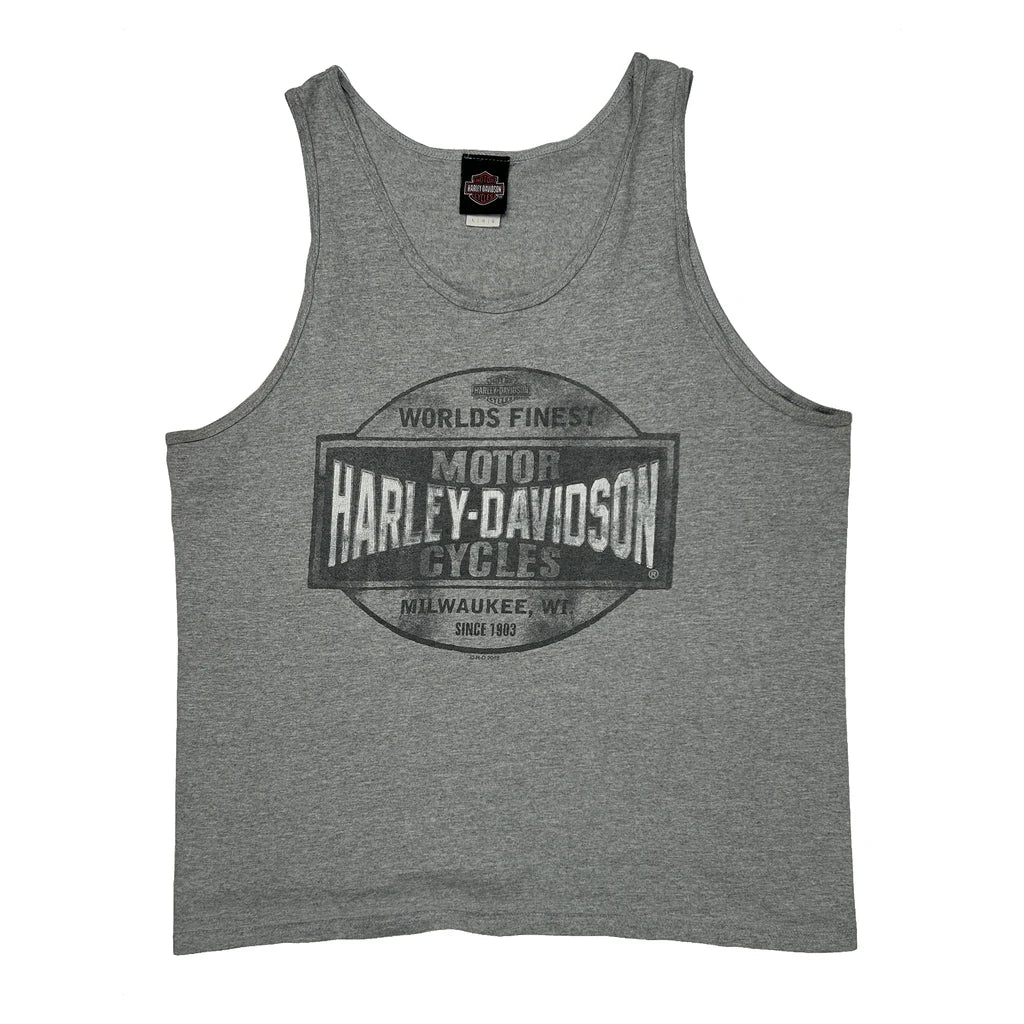 Milwaukee, Wi Harley Davidson Graphic Tank Top - Large Gray Cotton