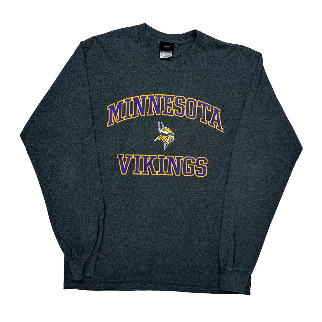 Minnesota Vikings Nfl Long Sleeve T-Shirt - Medium Grey Cotton Blend