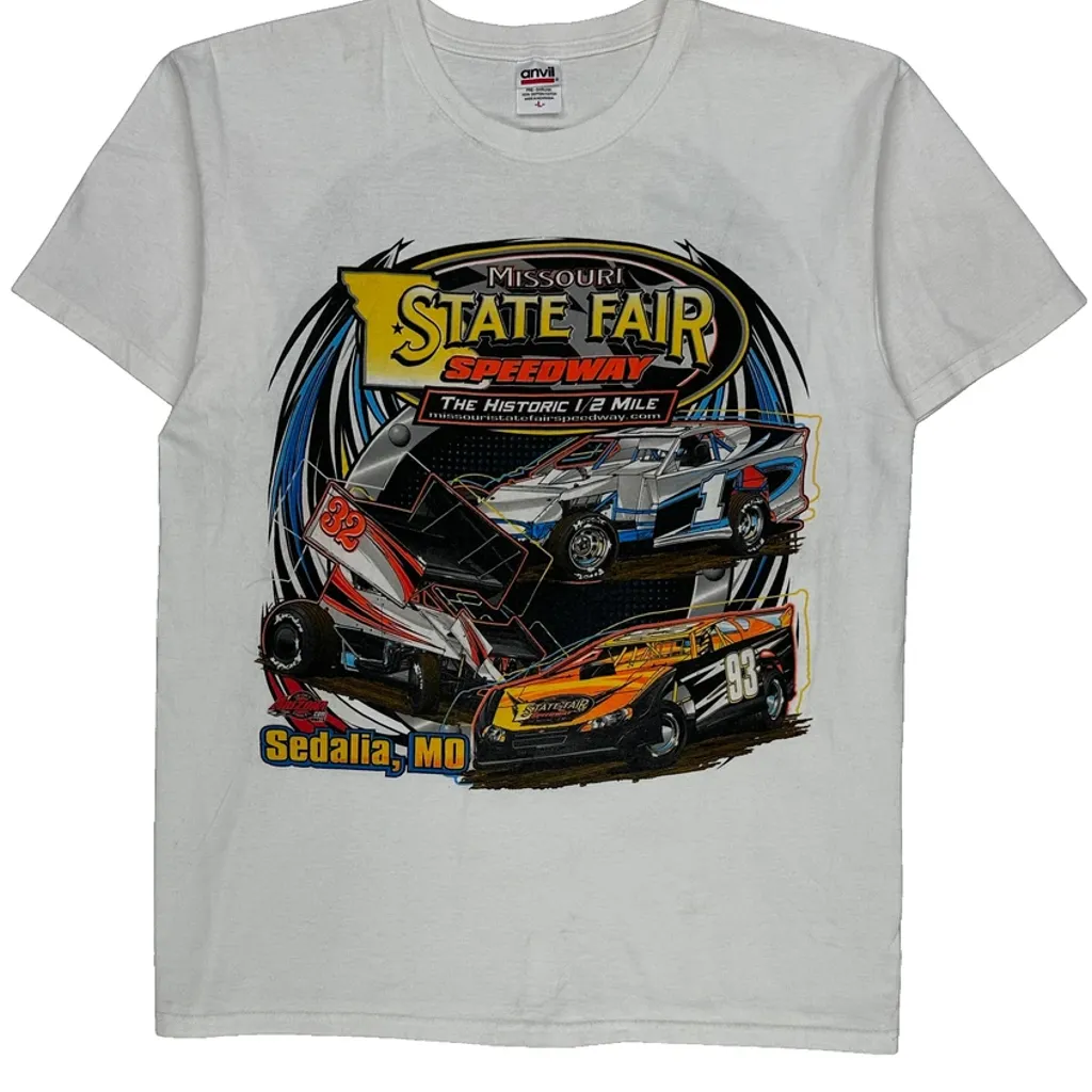 Missouri State Fair Speedway Anvil Graphic T-Shirt - Large White Cotton - Image 4