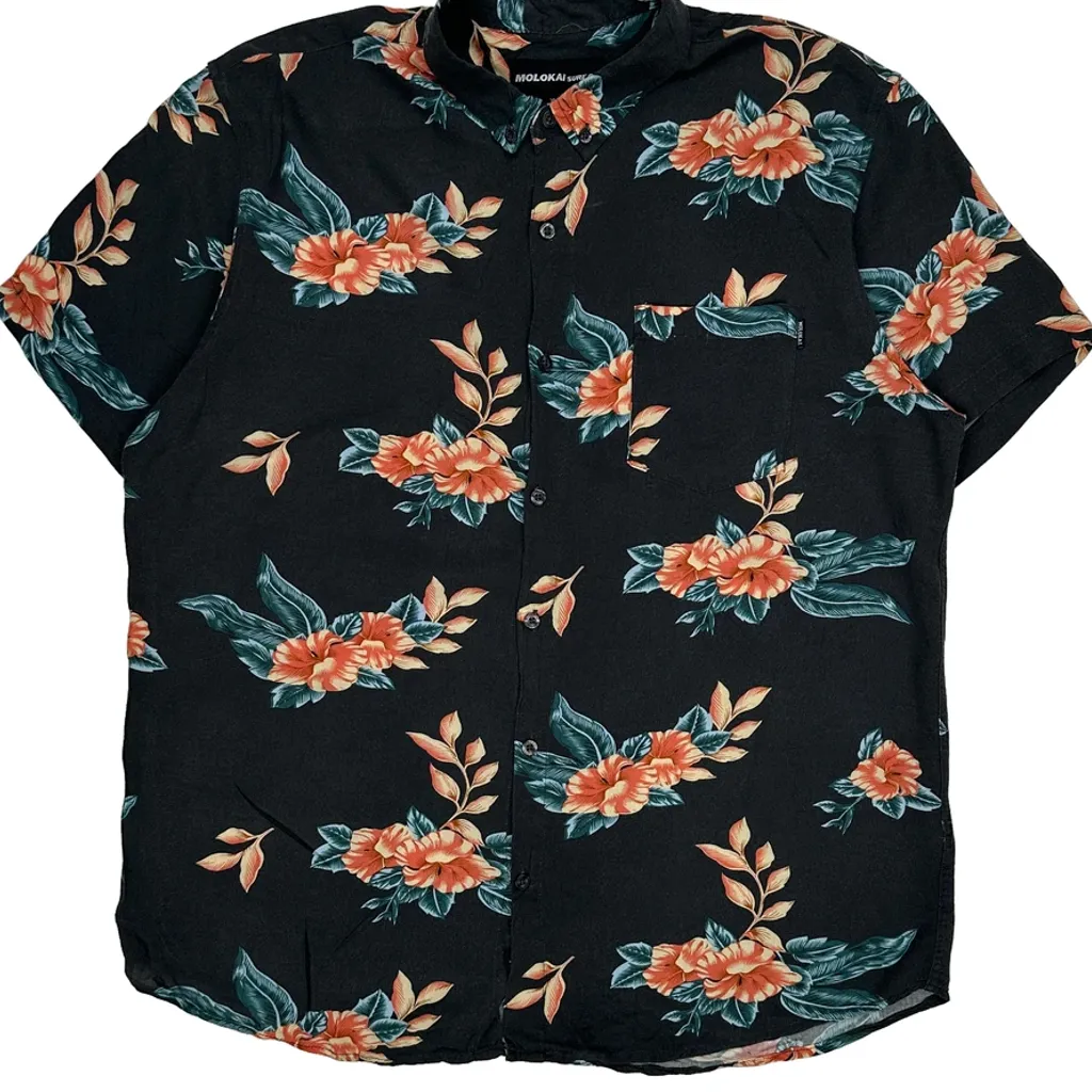 Molokai Surf Floral Hawaiian Shirt - XL Black Cotton - Image 4