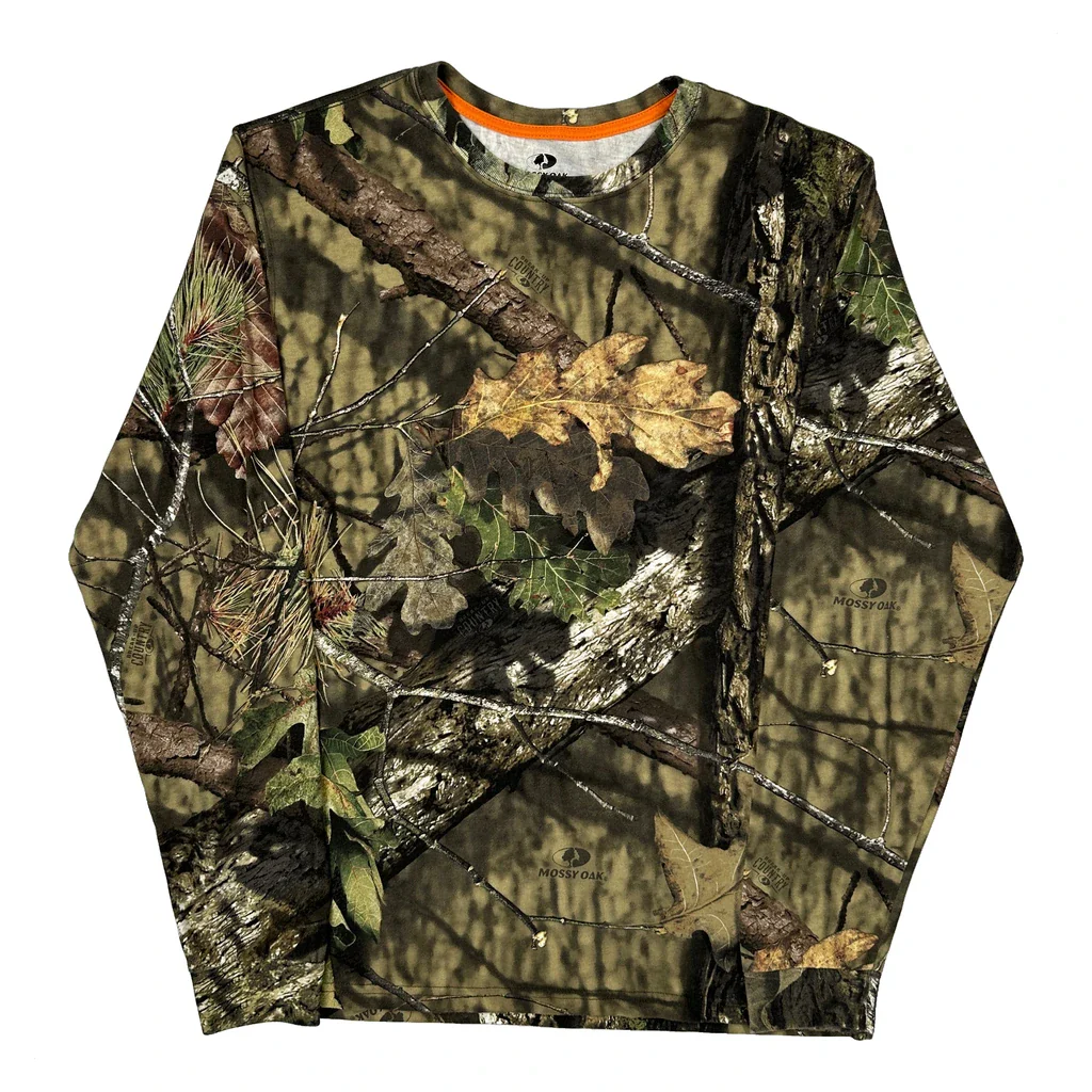 Mossy Oak Camo Long Sleeve T-Shirt - Medium Camo Cotton Blend
