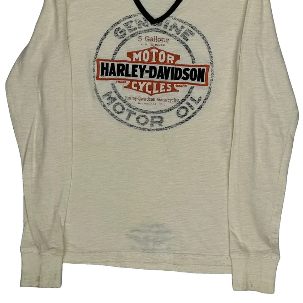 Motor Oil Harley Davidson Long Sleeve T-Shirt - Small Cream Cotton - Image 4
