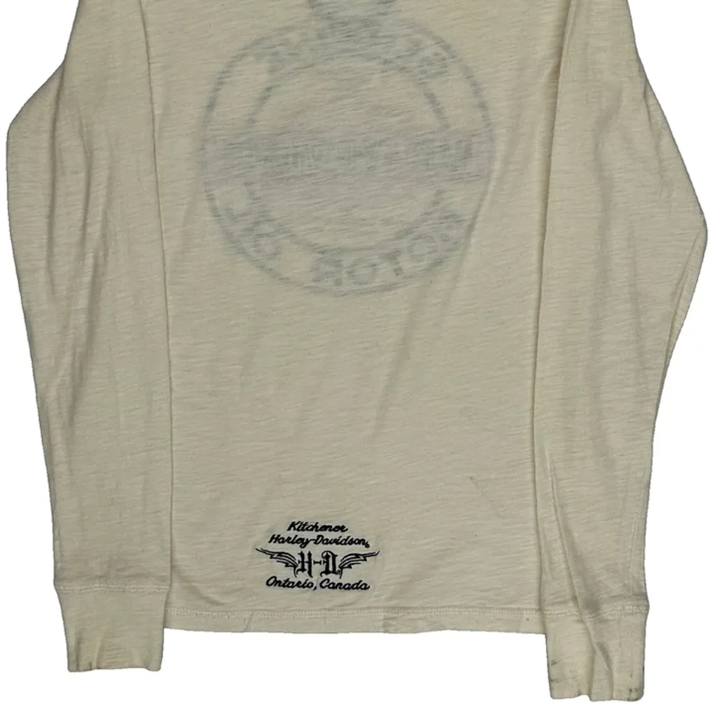 Motor Oil Harley Davidson Long Sleeve T-Shirt - Small Cream Cotton - Image 7