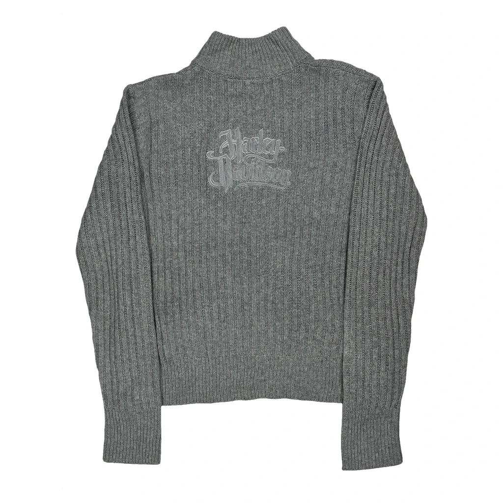Motorcycle Harley Davidson 1/4 Zip - XL Grey Wool Blend - Image 2