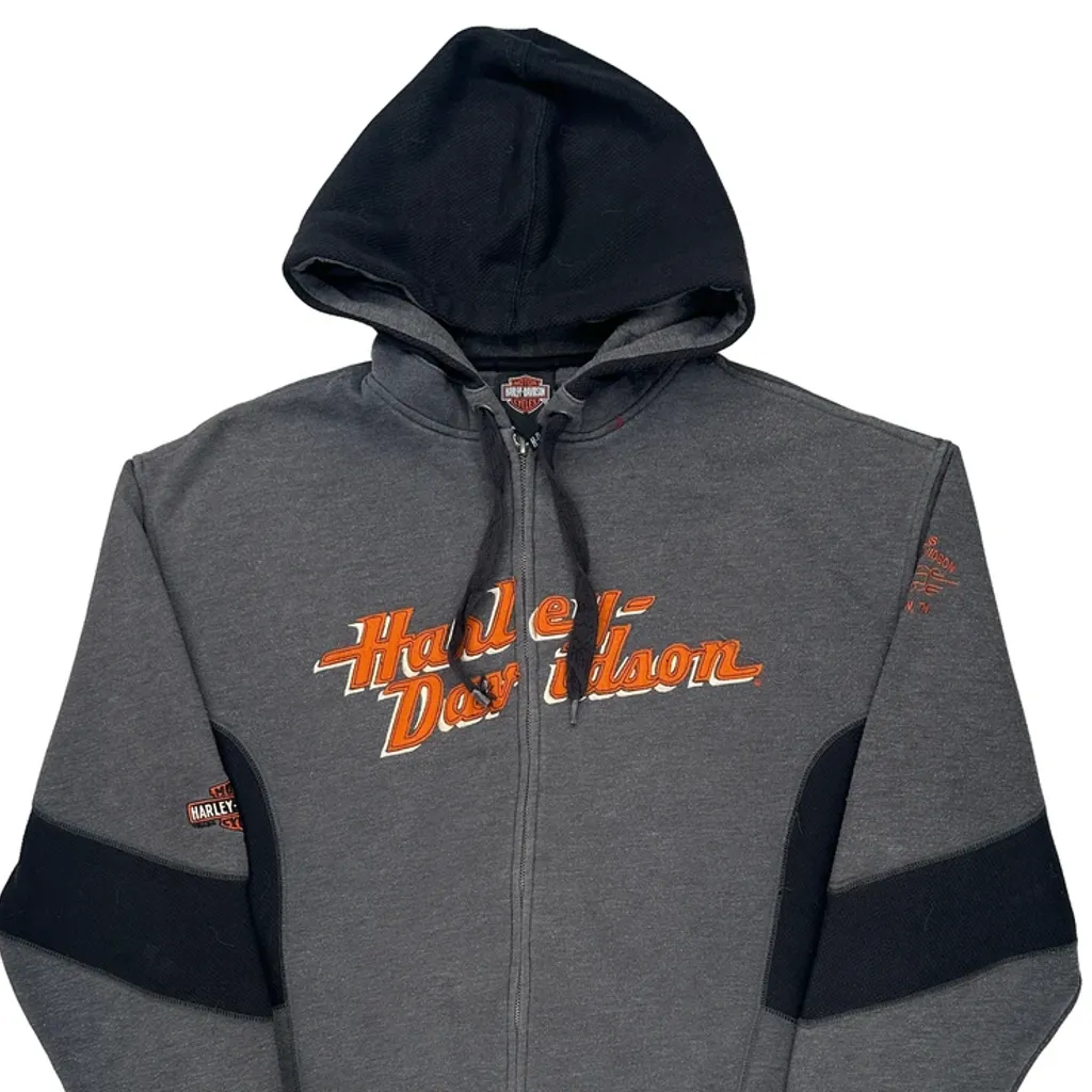Motorcycle Harley Davidson Spellout Hoodie - Large Gray Cotton Blend - Image 4