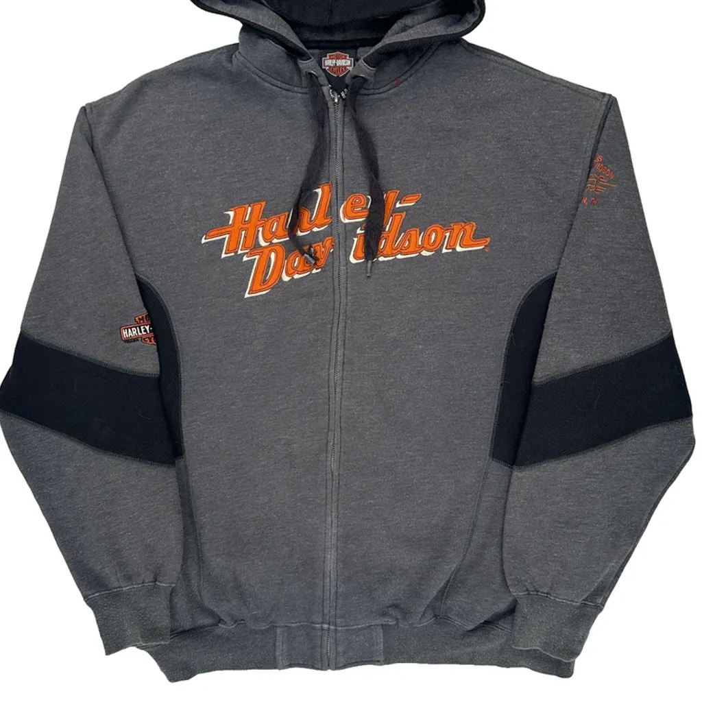 Motorcycle Harley Davidson Spellout Hoodie - Large Gray Cotton Blend - Image 5
