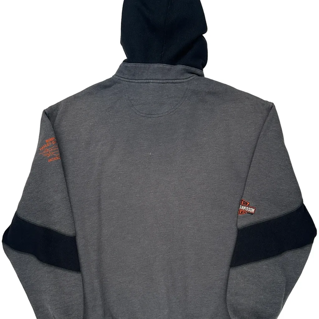 Motorcycle Harley Davidson Spellout Hoodie - Large Gray Cotton Blend - Image 6