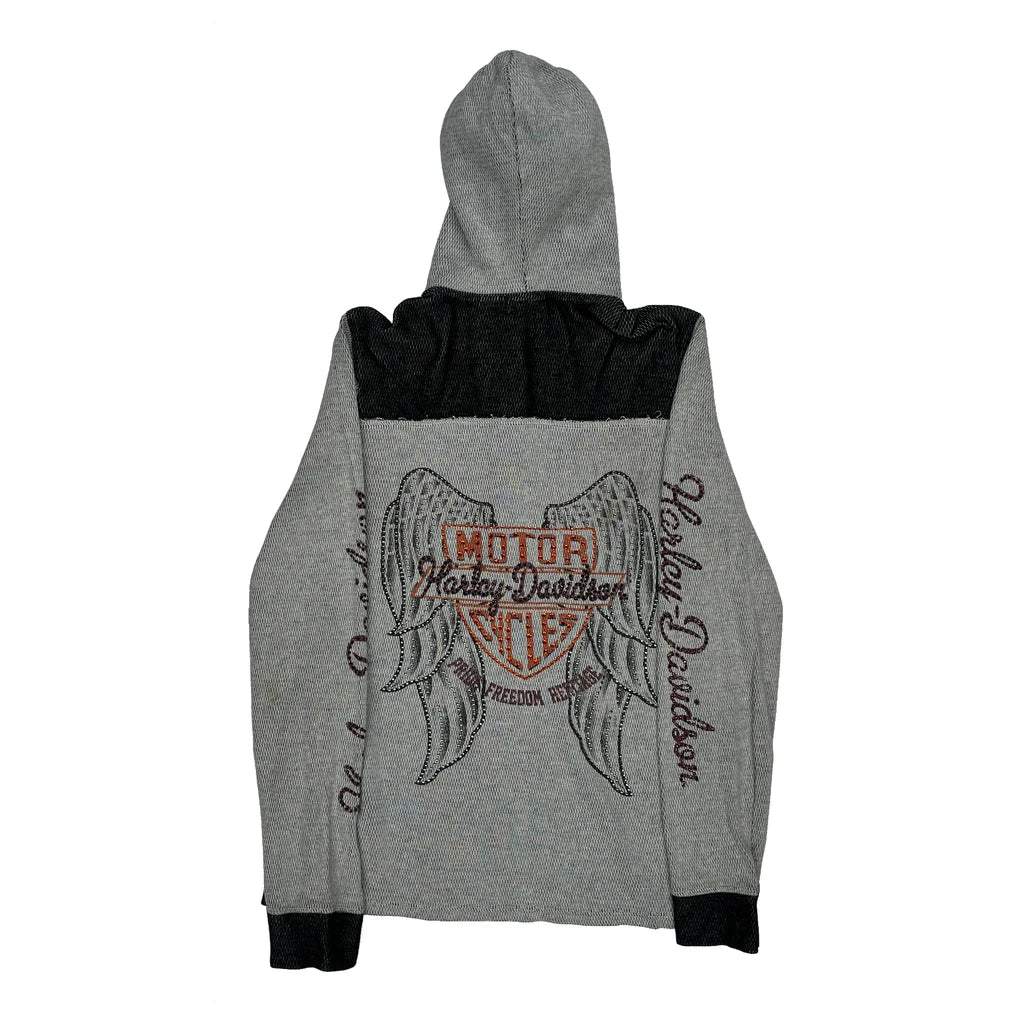 Motorcycle Harley Davidson Graphic Hoodie - Medium Grey Cotton - Image 2