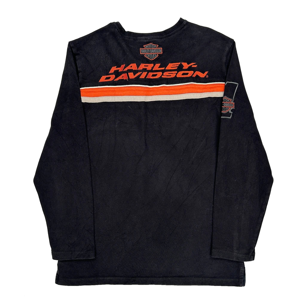 Motorcycle Harley Davidson Spellout Long Sleeve T-Shirt - Large Black Cotton - Image 2