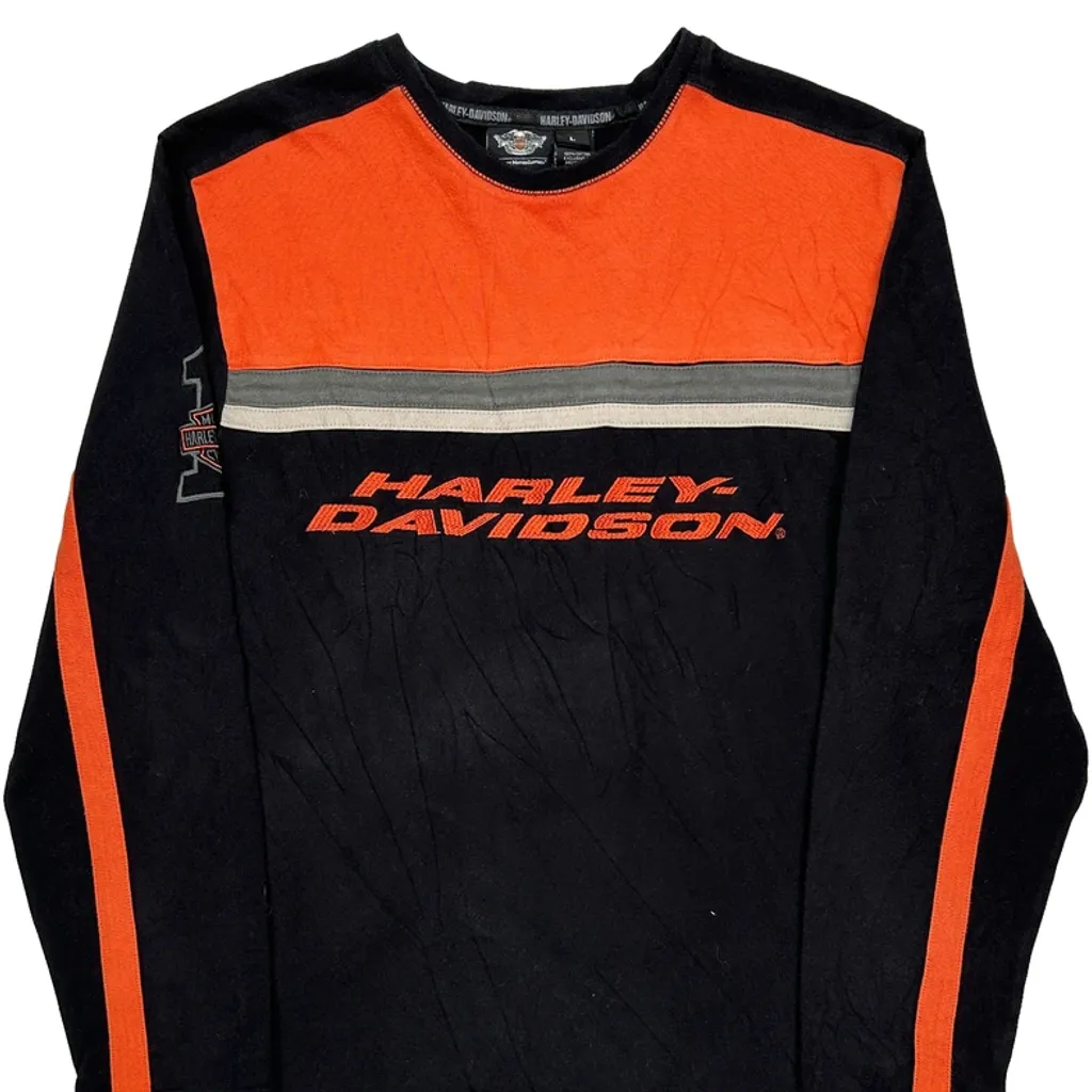 Motorcycle Harley Davidson Spellout Long Sleeve T-Shirt - Large Black Cotton - Image 5
