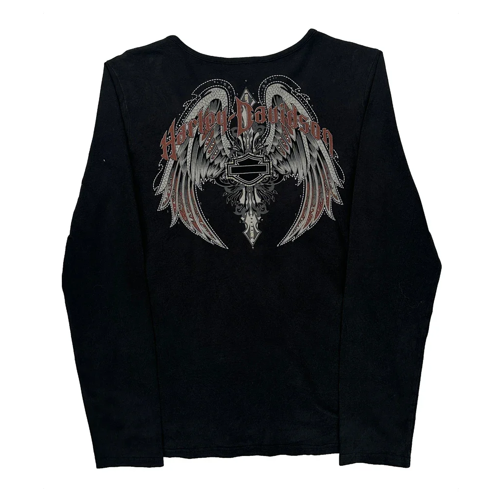 Motorcycle Harley Davidson Graphic Long Sleeve T-Shirt - Medium Black Cotton - Image 2
