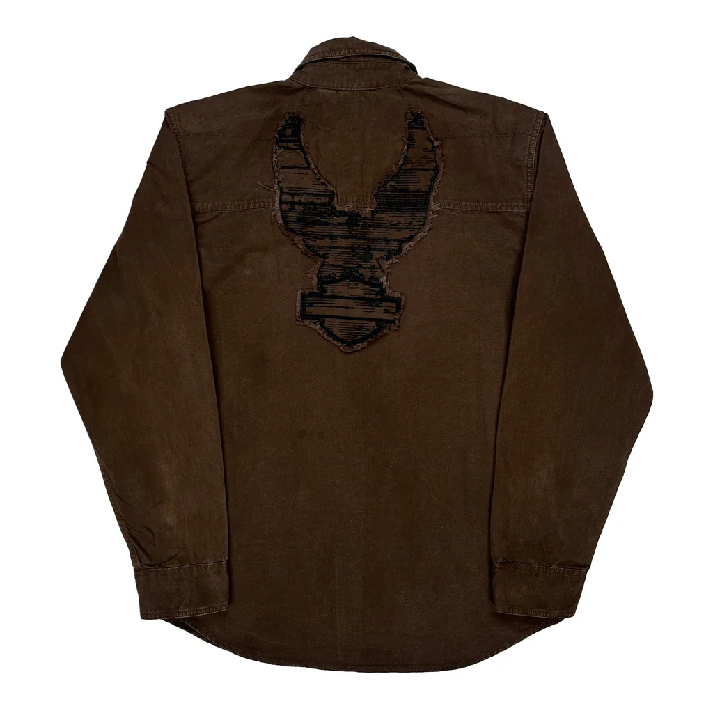 Motorcycle Harley Davidson Graphic Shirt - Large Brown Cotton - Image 2