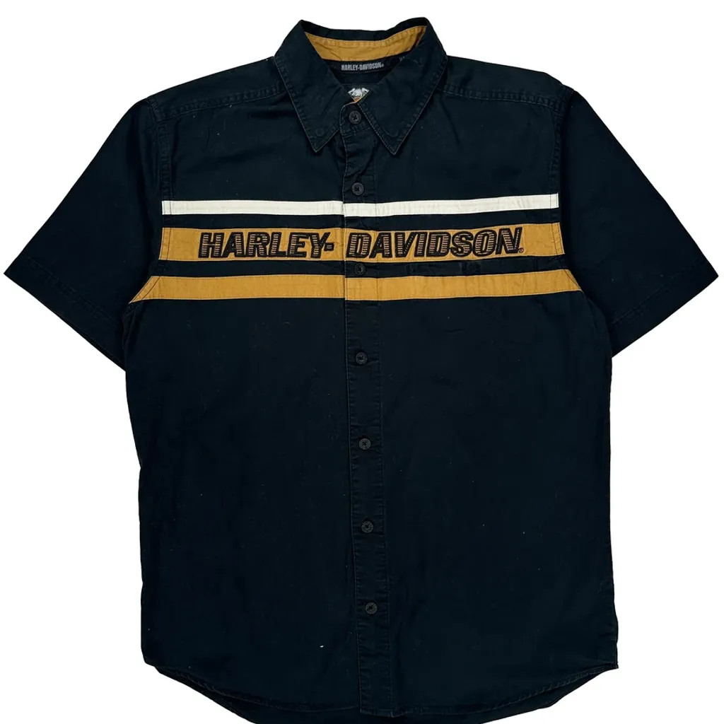 Motorcycle Harley Davidson Striped Short Sleeve Shirt - Medium Black Cotton - Image 5