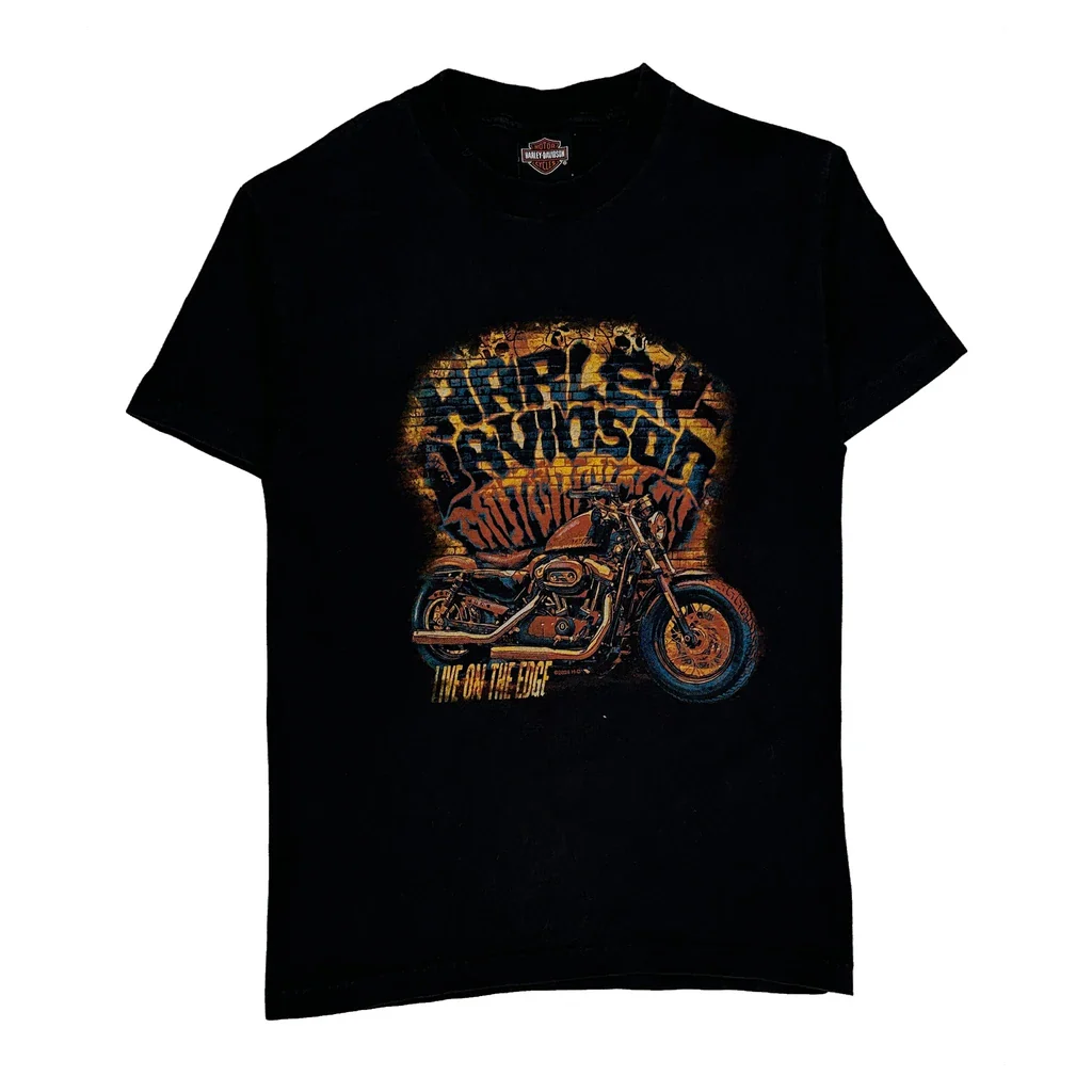 Motorcycle Harley Davidson Graphic T-Shirt - Small Black Cotton