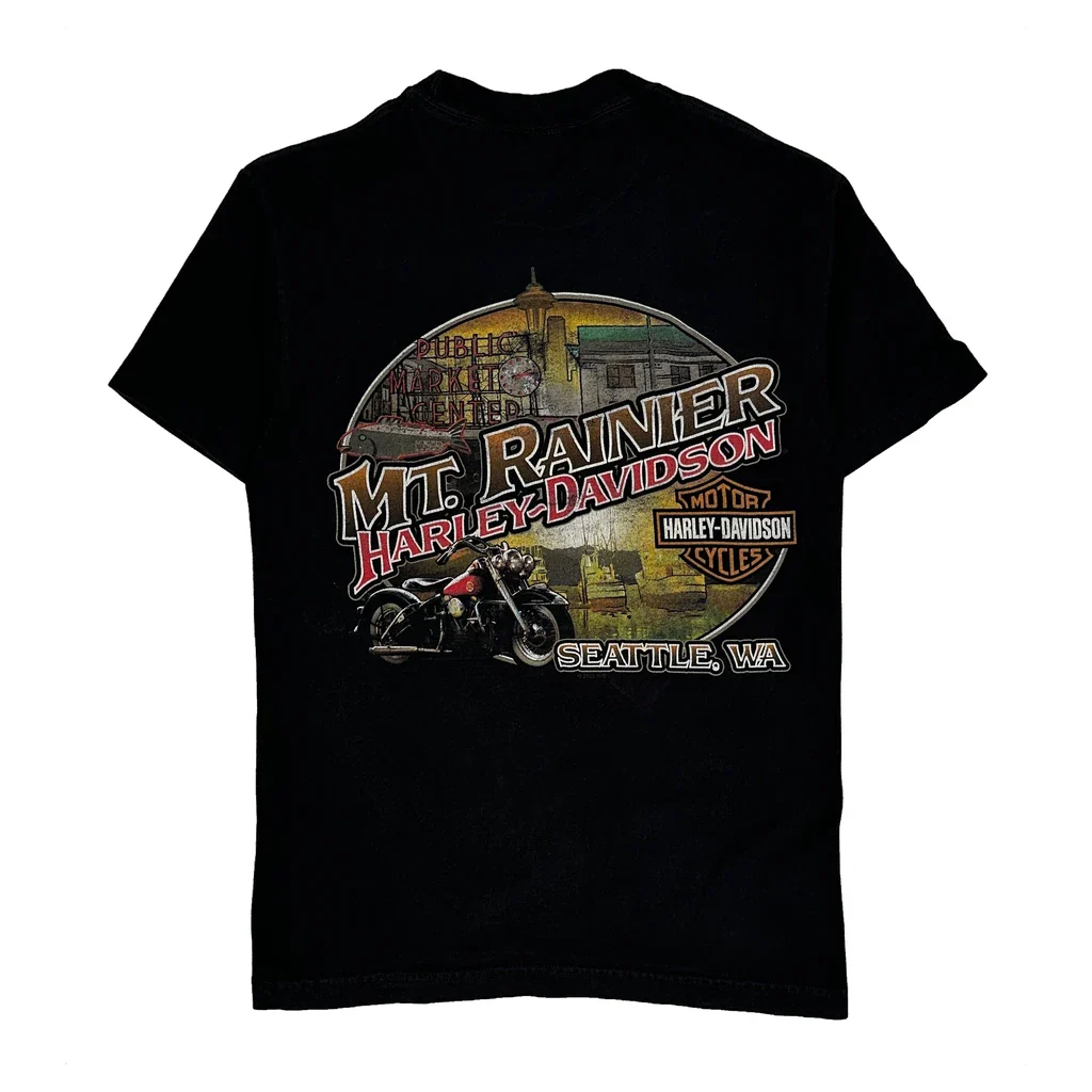 Motorcycle Harley Davidson Graphic T-Shirt - Small Black Cotton - Image 2