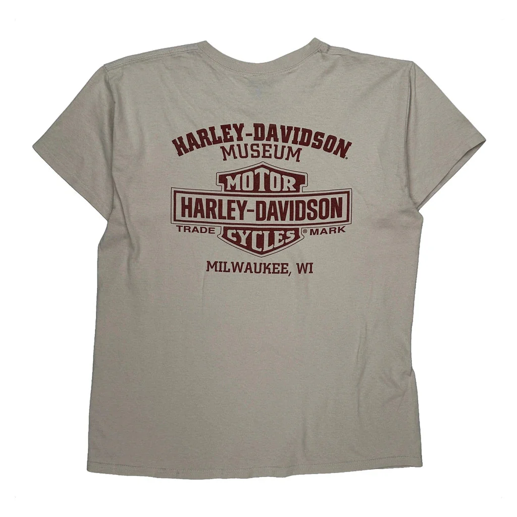 Motorcycle Harley Davidson Graphic T-Shirt - Large Beige Cotton - Image 2