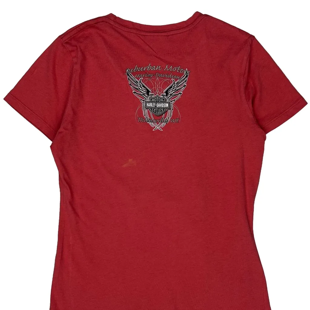 Motorcycle Harley Davidson Graphic T-Shirt - Small Red Cotton - Image 6