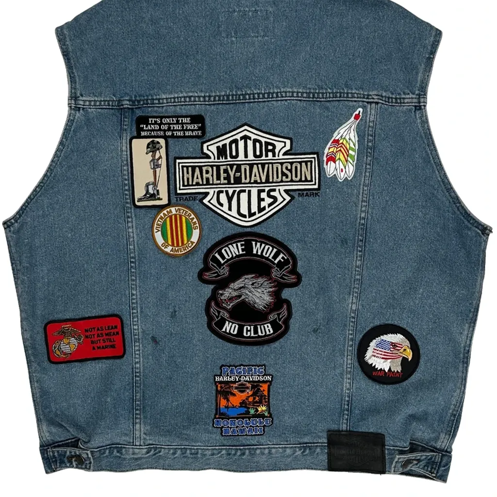 Motorcycle Patches Harley Davidson Graphic Denim Gilet - XL Blue Cotton - Image 6