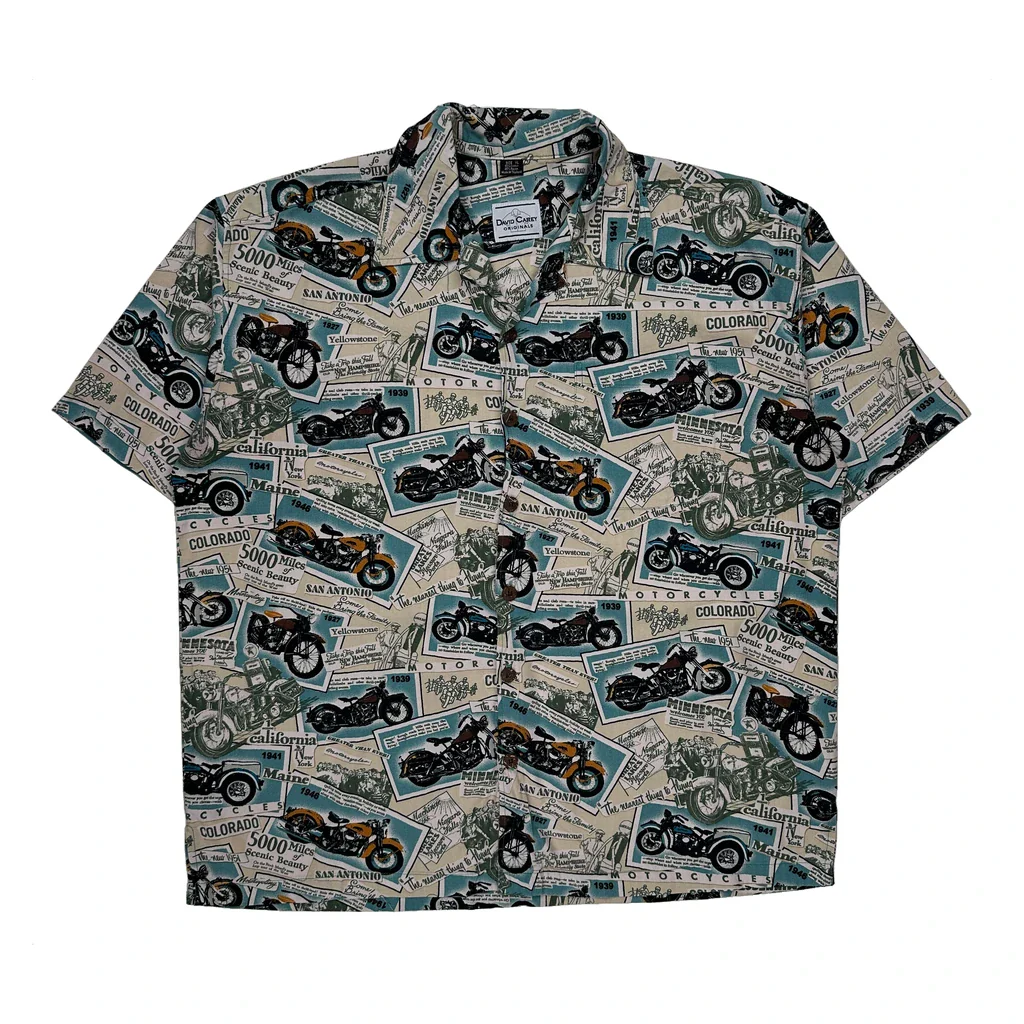 Motorcycle Print David Carey Graphic Hawaiian Shirt - XL Multicoloured Cotton Blend