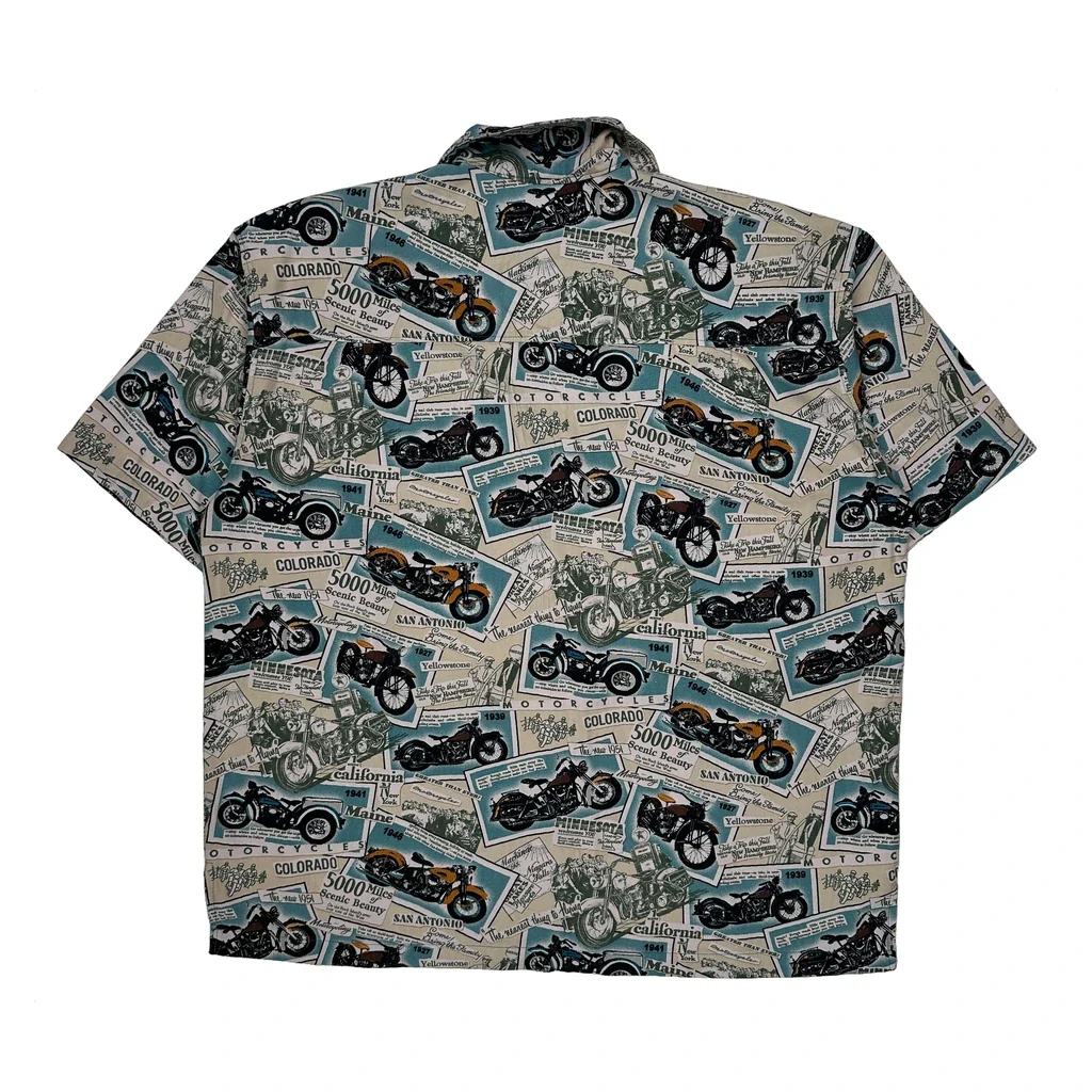 Motorcycle Print David Carey Graphic Hawaiian Shirt - XL Multicoloured Cotton Blend - Image 2