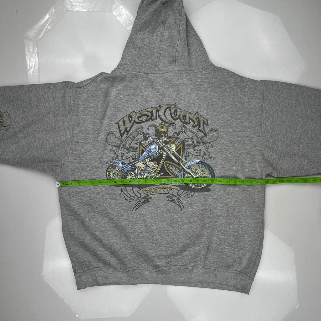 Motorcycle West Coast Choppers Graphic Hoodie - XL Gray Cotton - Image 3