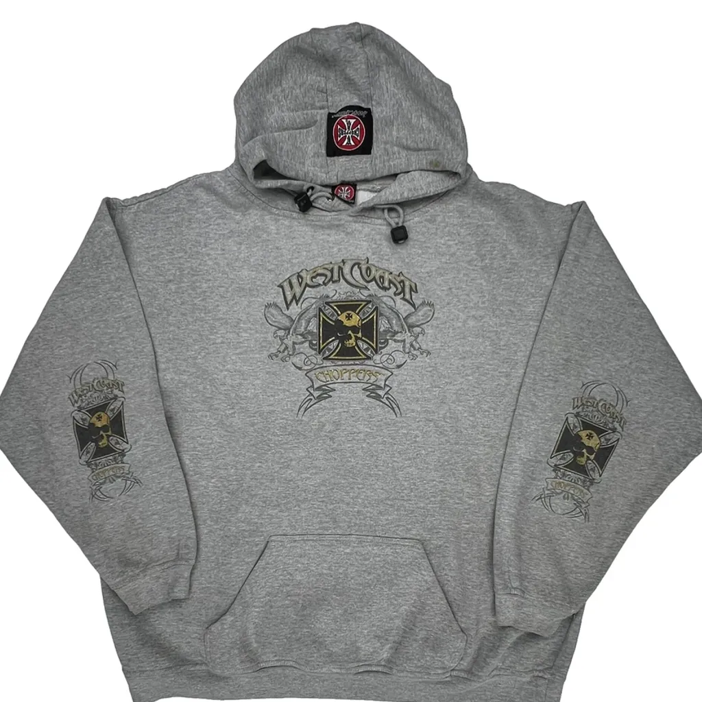 Motorcycle West Coast Choppers Graphic Hoodie - XL Gray Cotton - Image 5