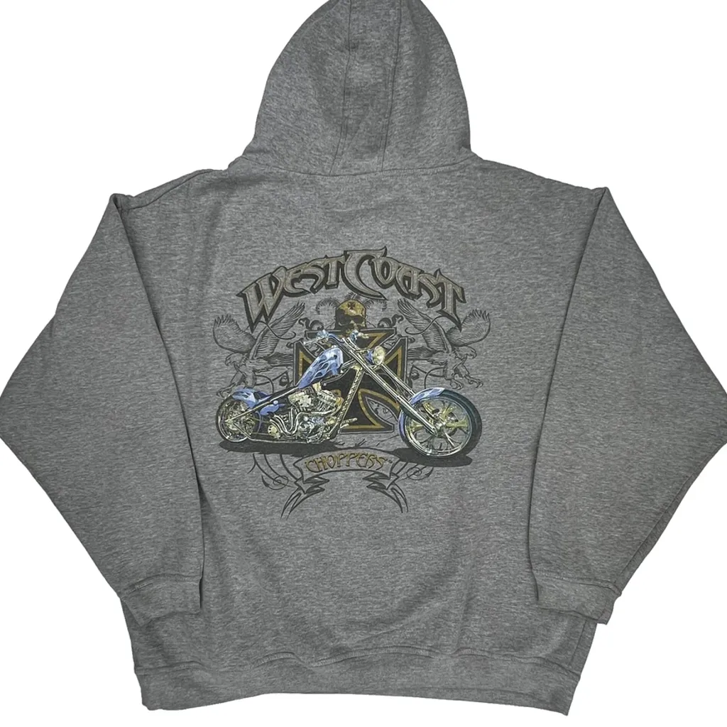 Motorcycle West Coast Choppers Graphic Hoodie - XL Gray Cotton - Image 7