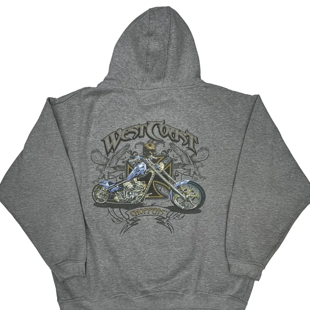 Motorcycle West Coast Choppers Graphic Hoodie - XL Gray Cotton - Image 8