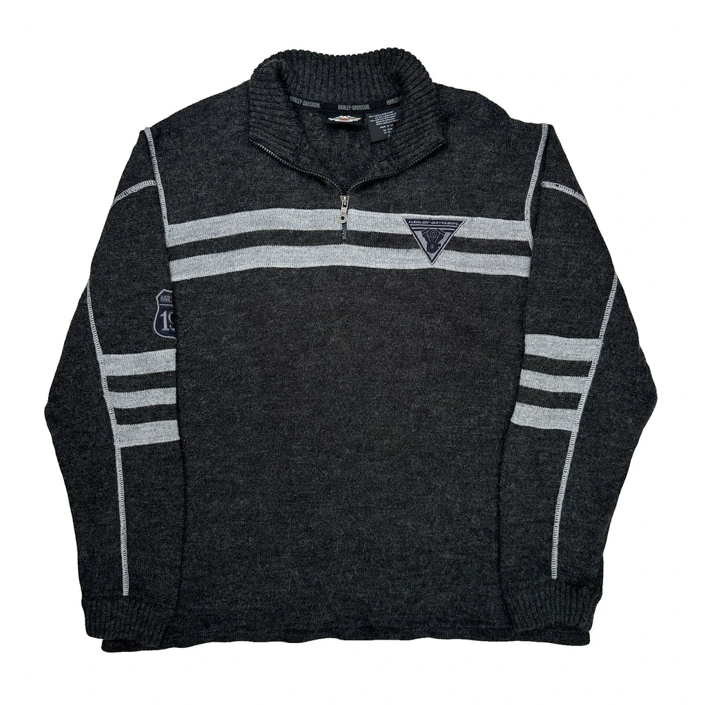 Motorcycles Harley Davidson Striped 1/4 Zip - XL Gray Wool Blend