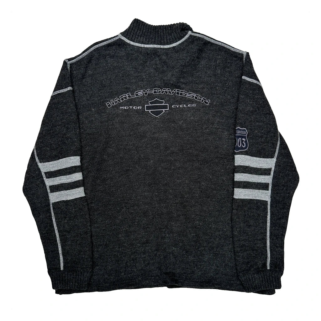 Motorcycles Harley Davidson Striped 1/4 Zip - XL Gray Wool Blend - Image 2