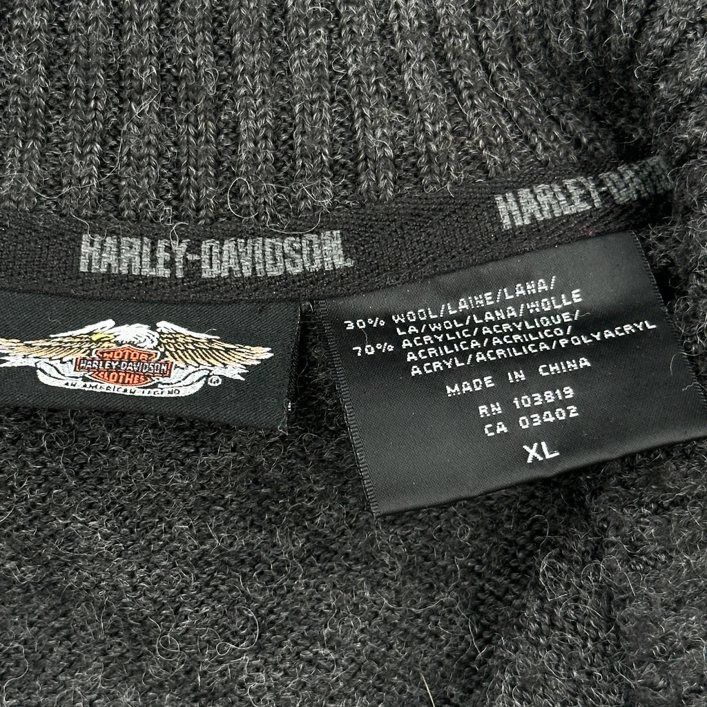 Motorcycles Harley Davidson Striped 1/4 Zip - XL Gray Wool Blend - Image 3