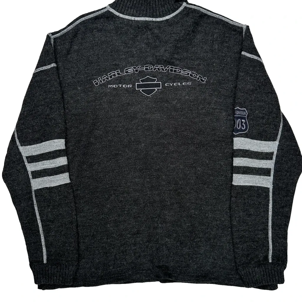Motorcycles Harley Davidson Striped 1/4 Zip - XL Gray Wool Blend - Image 6