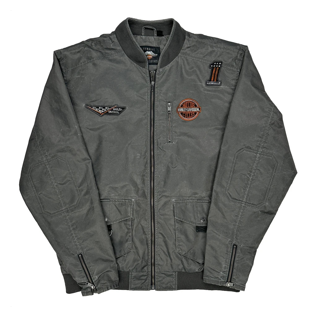 Motorcycles Harley Davidson Graphic Bomber Jacket - XL Grey Polyester