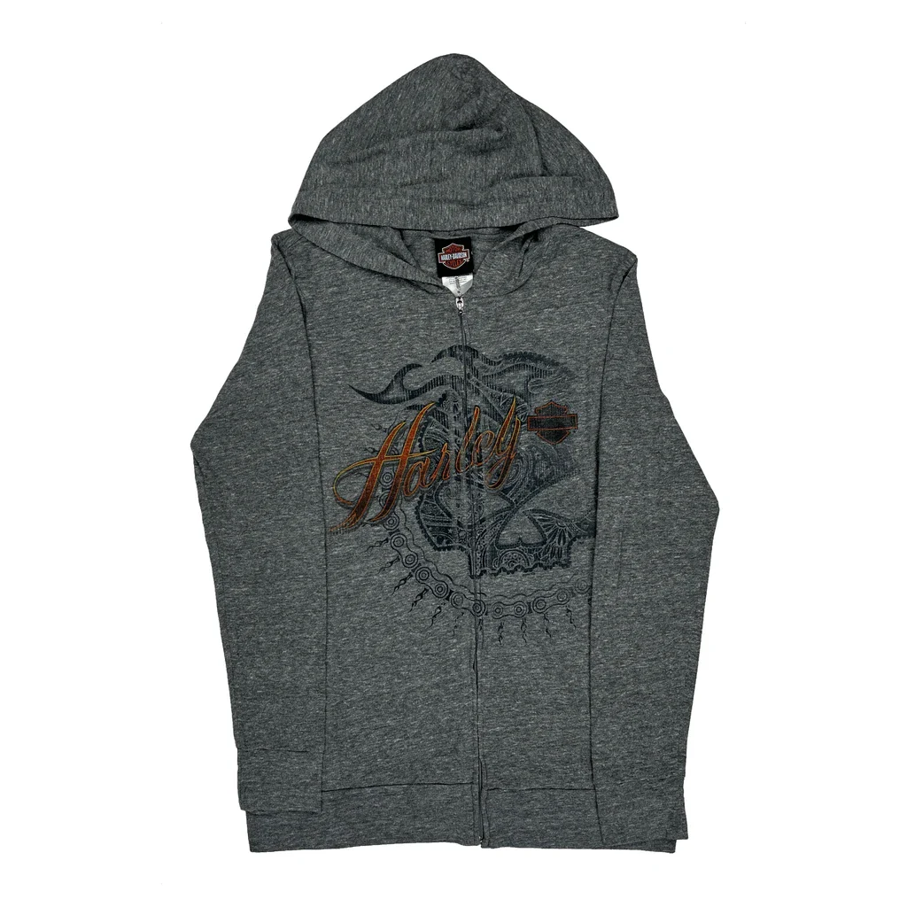 Motorcycles Harley Davidson Graphic Hoodie - Large Grey Cotton Blend