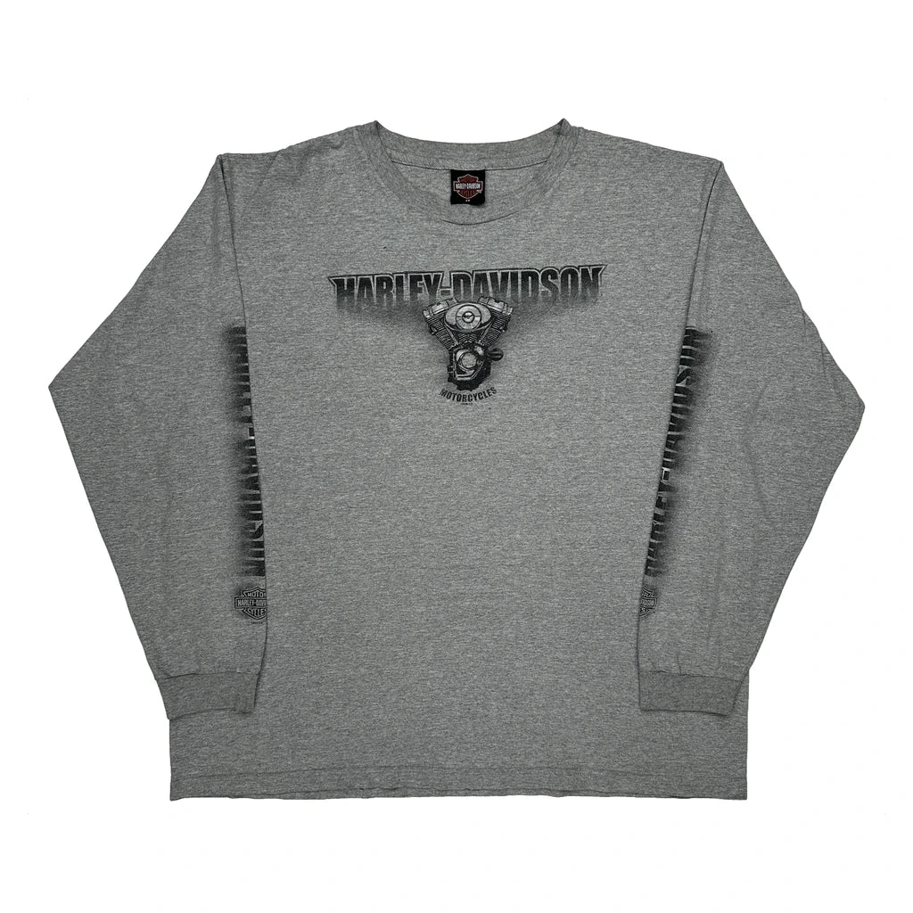 Motorcycles Harley Davidson Graphic Long Sleeve T-Shirt - 2XL Grey Cotton