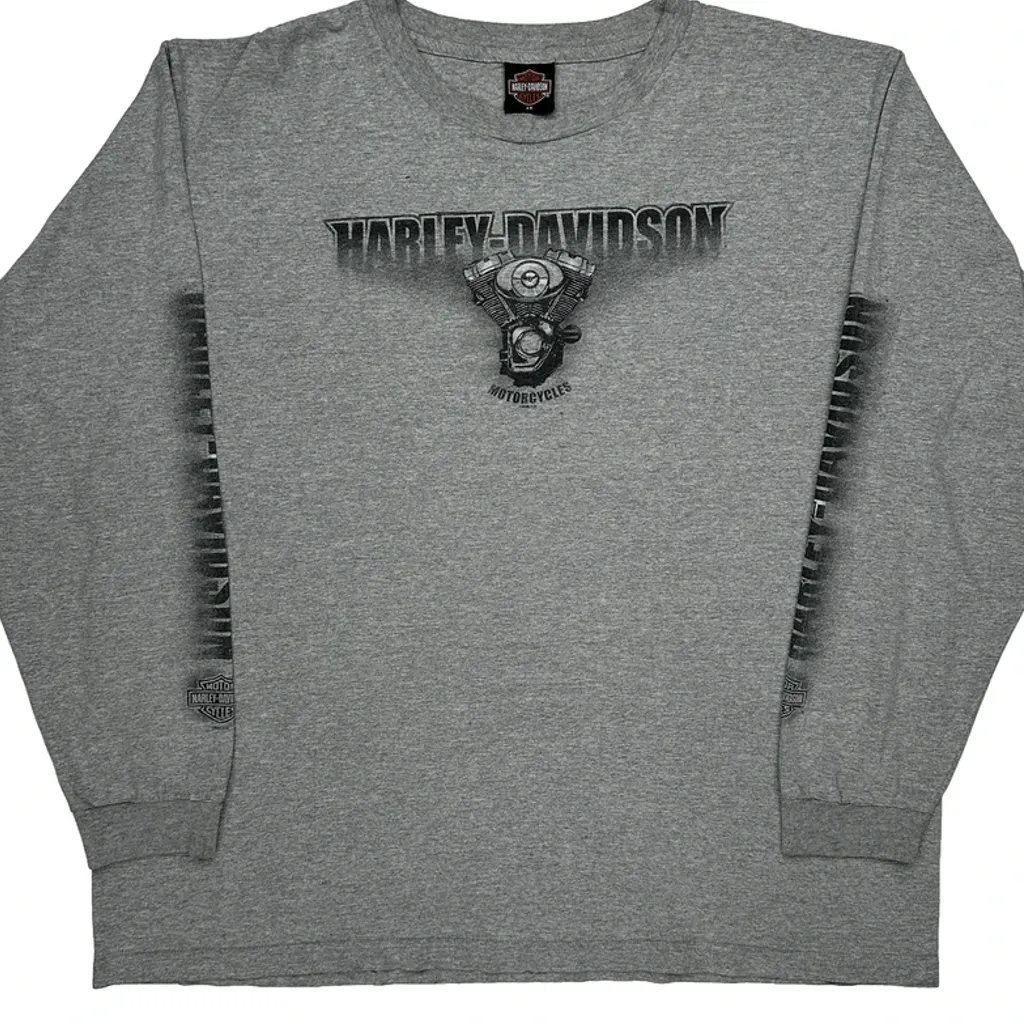 Motorcycles Harley Davidson Graphic Long Sleeve T-Shirt - 2XL Grey Cotton - Image 4