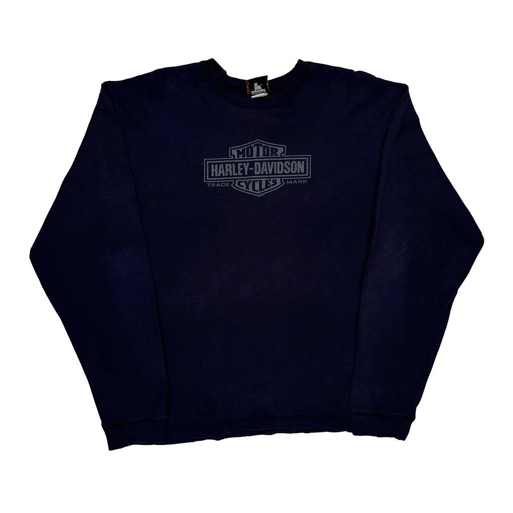 Motorcycles Harley Davidson Graphic Long Sleeve T-Shirt - Large Navy Cotton
