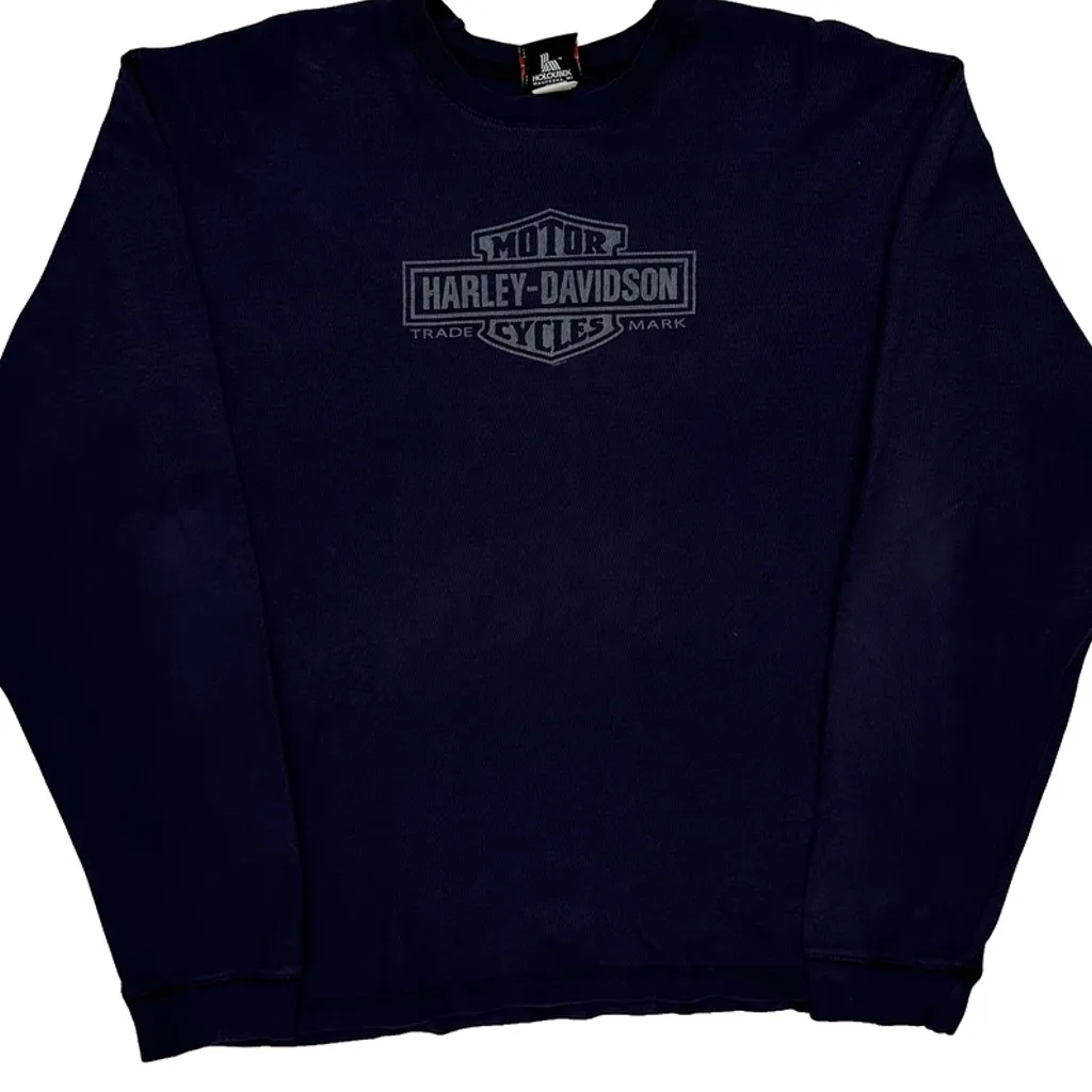 Motorcycles Harley Davidson Graphic Long Sleeve T-Shirt - Large Navy Cotton - Image 5