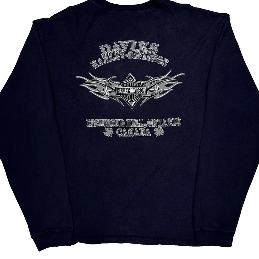 Motorcycles Harley Davidson Graphic Long Sleeve T-Shirt - Large Navy Cotton - Image 6