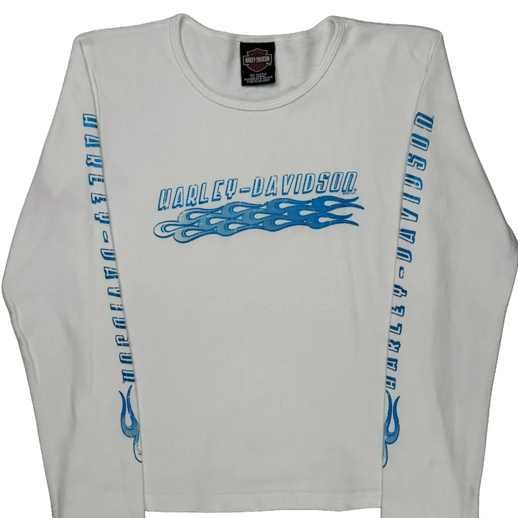 Motorcycles Harley Davidson Graphic Long Sleeve T-Shirt - Large White Cotton - Image 5